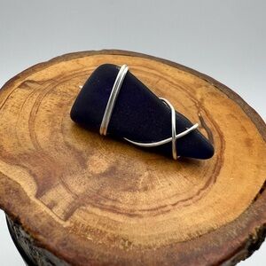 Silver Wrapped Dark Blue Glass Pendant
